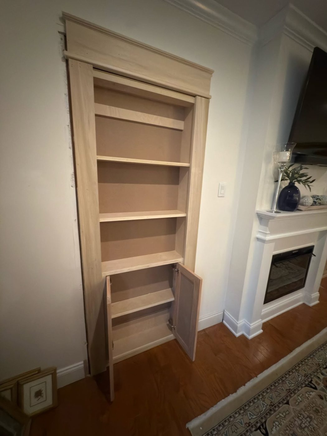 Built-in bookcase with cabinet doors below